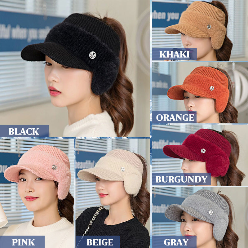 Women's Winter Warm Knit Beanie Caps with Visor