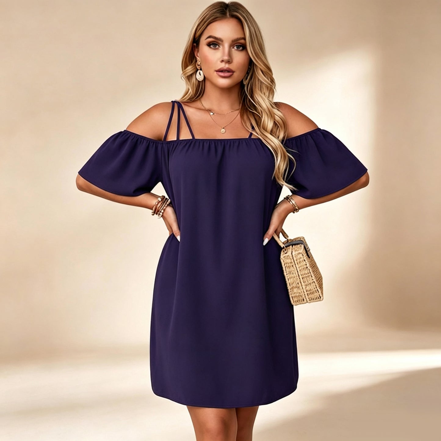 ๐ Women's Elegant Solid Color Mini Dress