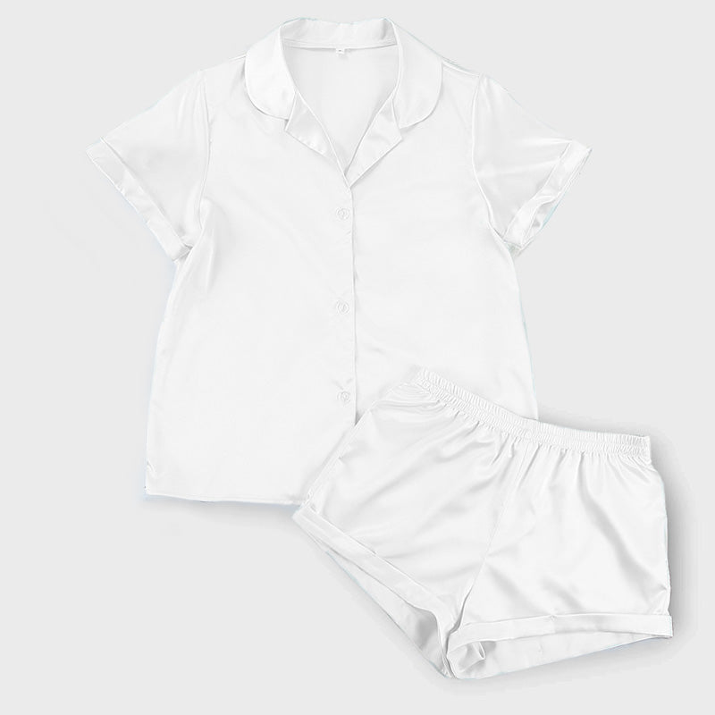 Women's Summer Faux Silk Pajamas Set - Short Sleeve Cardigan Style