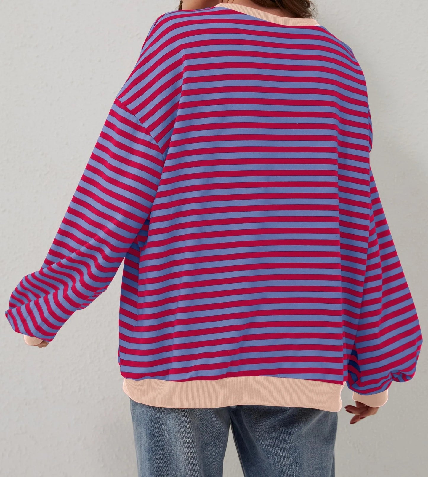 Women's Oversized Striped Long Sleeve Pullover