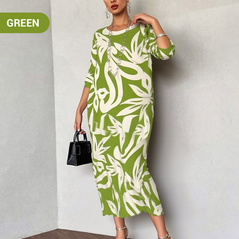 Elegant Printed Dress for Women – Stylish & Comfortable Fit👗Women’s Elegant Loose Round-Neck Printed Dress
