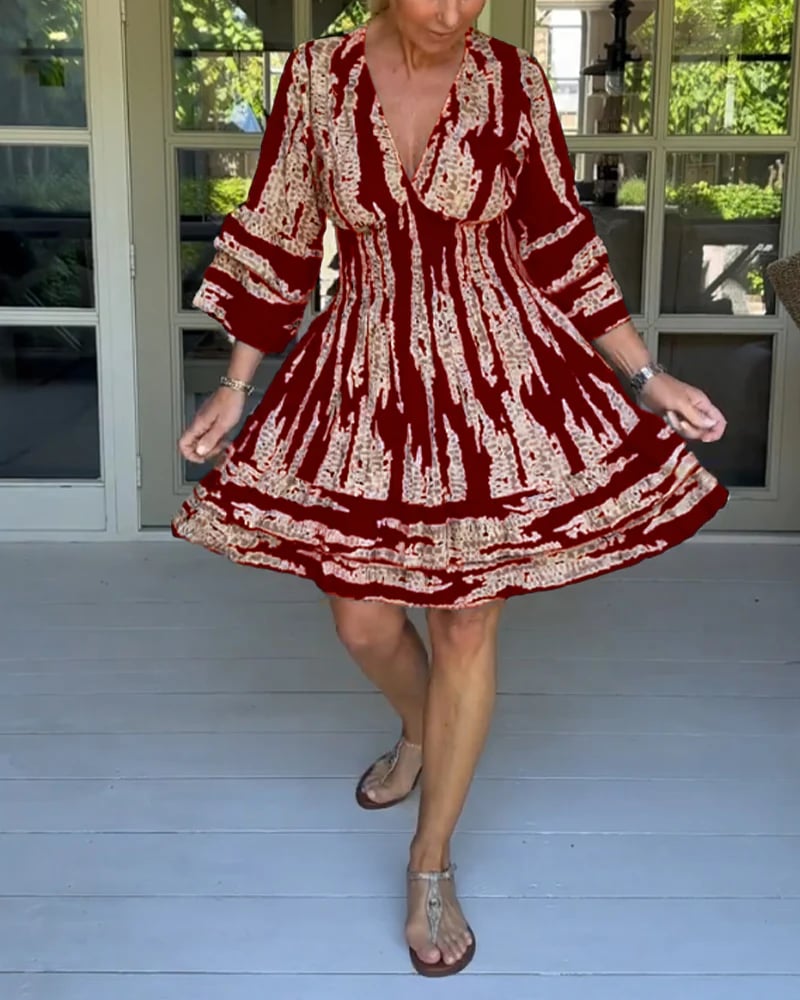 V-neck Dress With Three-quarter Sleeves