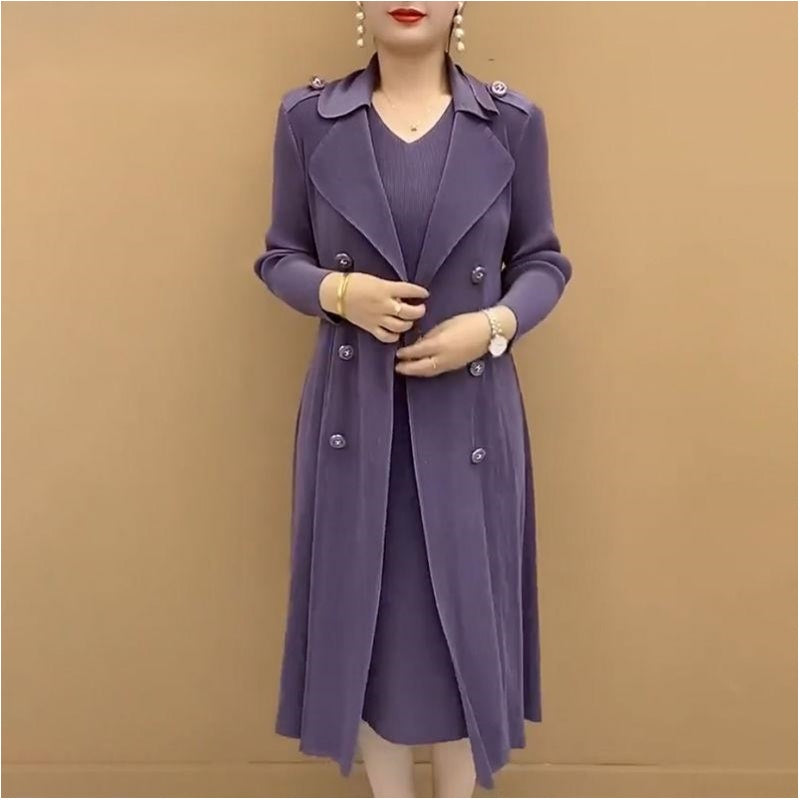 šAutumn Hot SalešFashionable Pleated Suit Collar Fake Two-piece Trench Coat