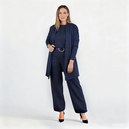 Elegant Longline Cardigan & Top & Pants 3-Pieces Set
