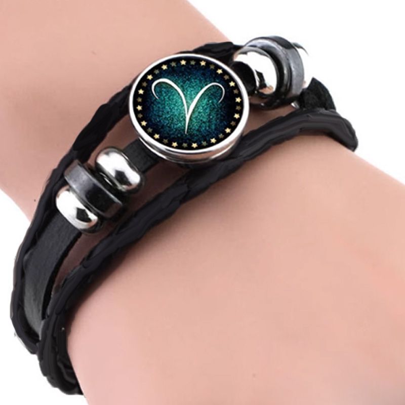 Luminous 12 Constellations Bead Leather Woven Bracelet - Great Gift