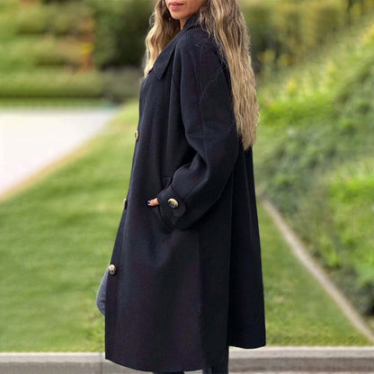 Women's Button-Down Long Solid Color Coat