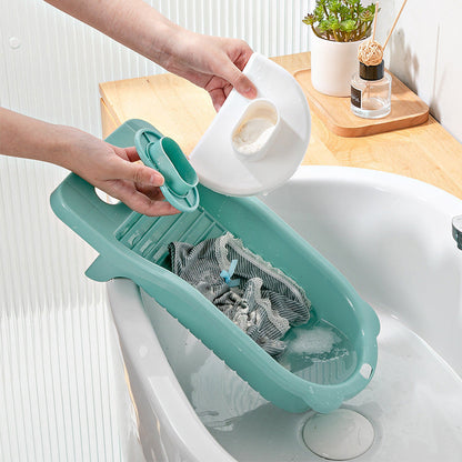 Compact Household Laundry Washboard with a Scrubber