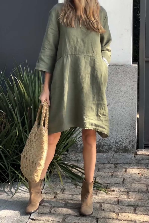 💝Casual Solid Color Cotton Linen Dress