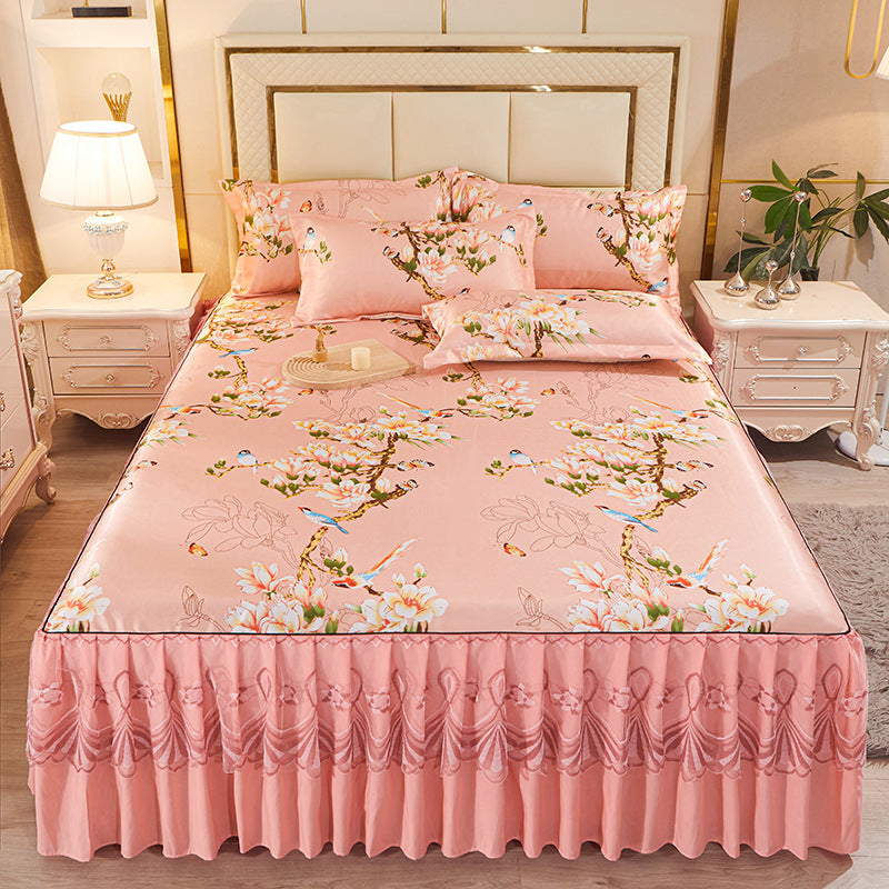 Ice Silk Skirt Style Bed Mat Three-Piece Set