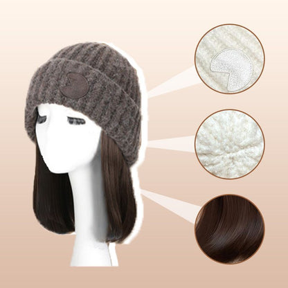 Women’s Knitted Beanie Hat with Hair Extension