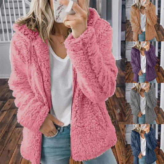 Women Open Front Hooded Cardigan Pocket Outwear