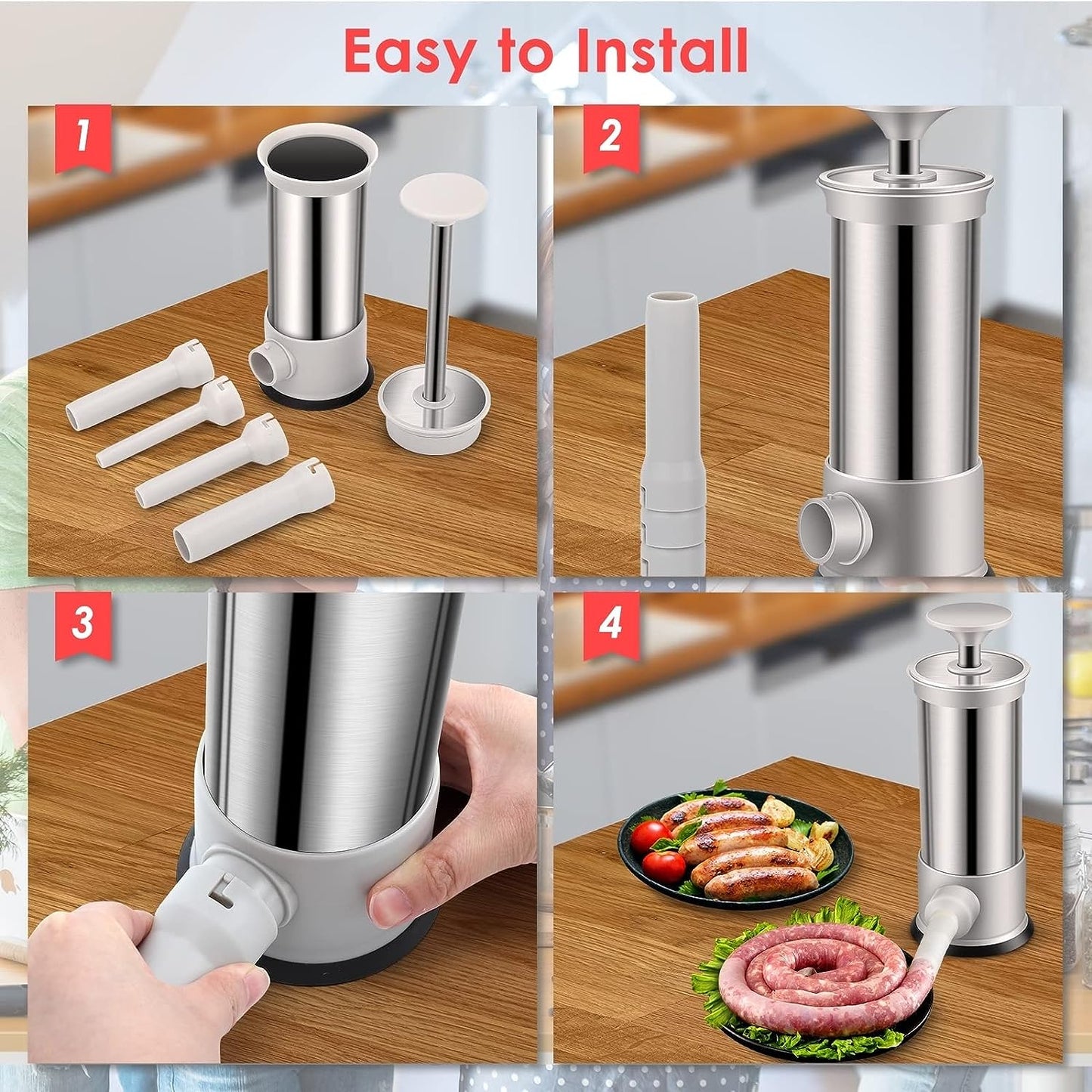 🔥Last Day Promotion - 35% OFF - Sausage Stuffer with 4 Different Sizes Stuffing Tubes