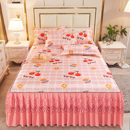 Ice Silk Skirt Style Bed Mat Three-Piece Set