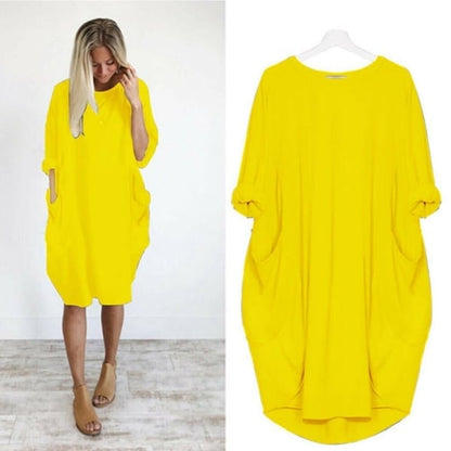 17 Colors Women Casual Loose Pocket Long Sleeves Dress