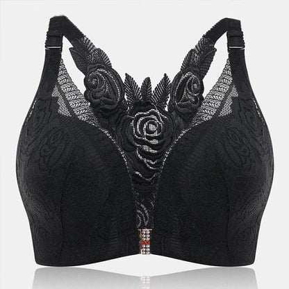 Rose Embroidery Front Closure Wirefree Bra