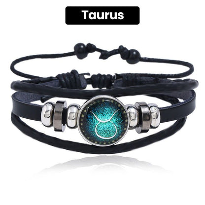 Luminous 12 Constellations Bead Leather Woven Bracelet - Great Gift