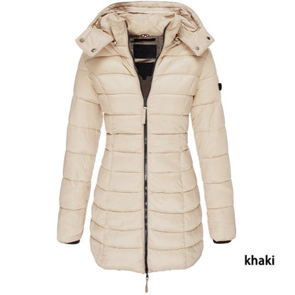 🔥 Winter Women's Mid-length Padded Jacket Warm Solid Color Hooded Jacket