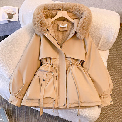 Women's Waisted Mid-Length Parka with Pockets