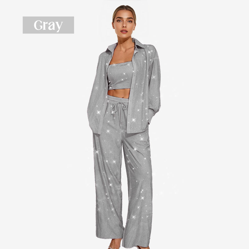 ✨Sequin Blazer And Wide Trousers For Women (3-piece Set)