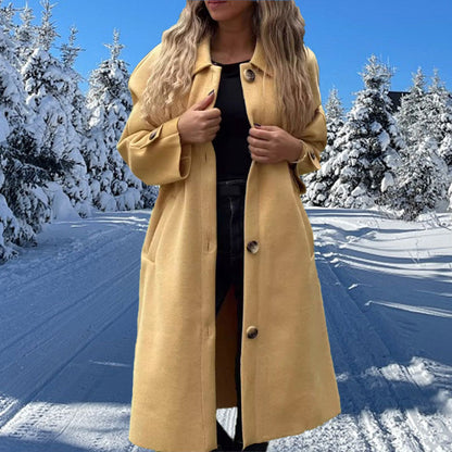 Women's Button-Down Long Solid Color Coat