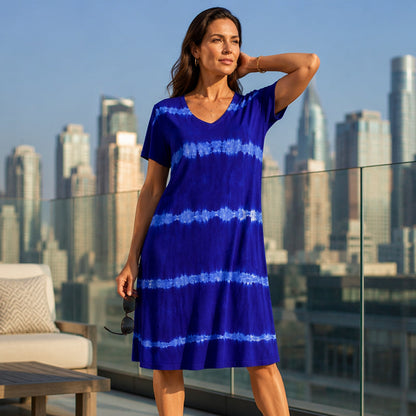 👗Tie-dye Striped Short-sleeved Loose T-shirt Dress