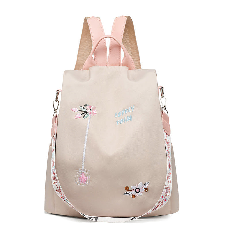 Floral Embroidered Waterproof Oxford Backpack