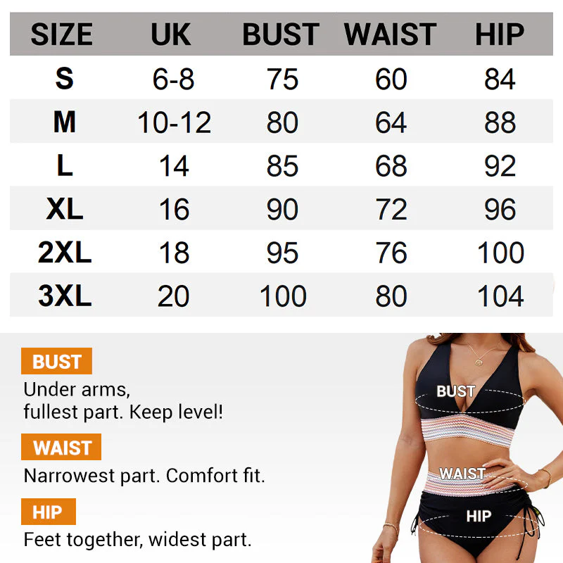 👙High Waisted Tummy Control Colour Block Bikini Sets