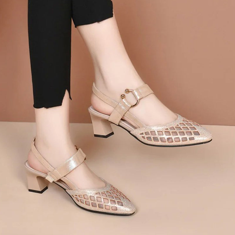 Pointed Toe Ankle Strap Rhinestone Sandals