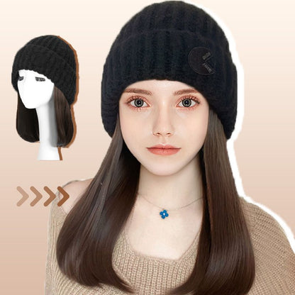 Women’s Knitted Beanie Hat with Hair Extension