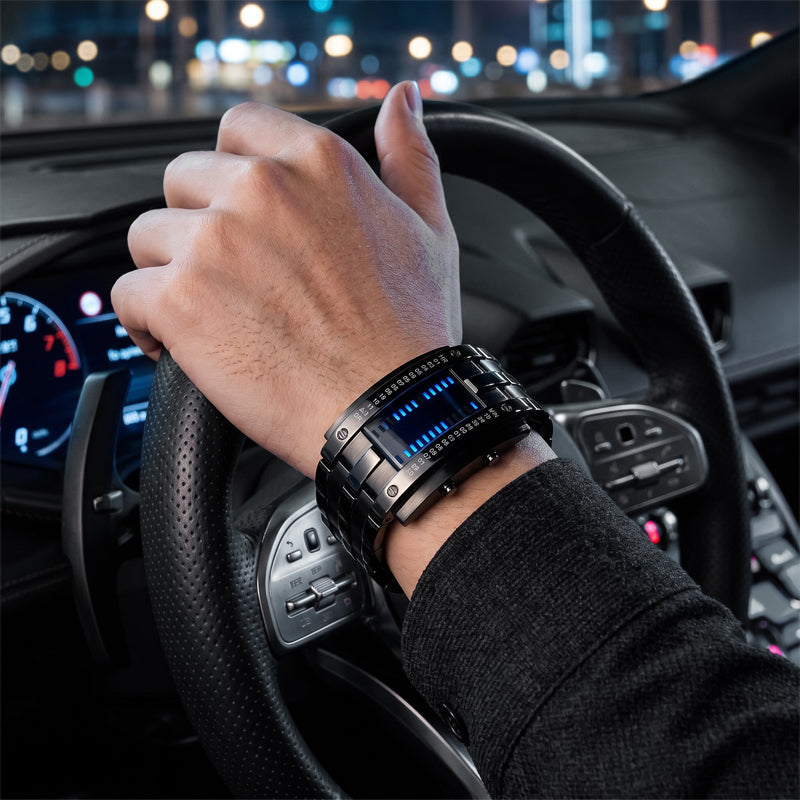 ⌚ Men's Binary LED Watch – Stainless Steel, Blue Light, Sporty, Water-Resistant, Modern ⚡