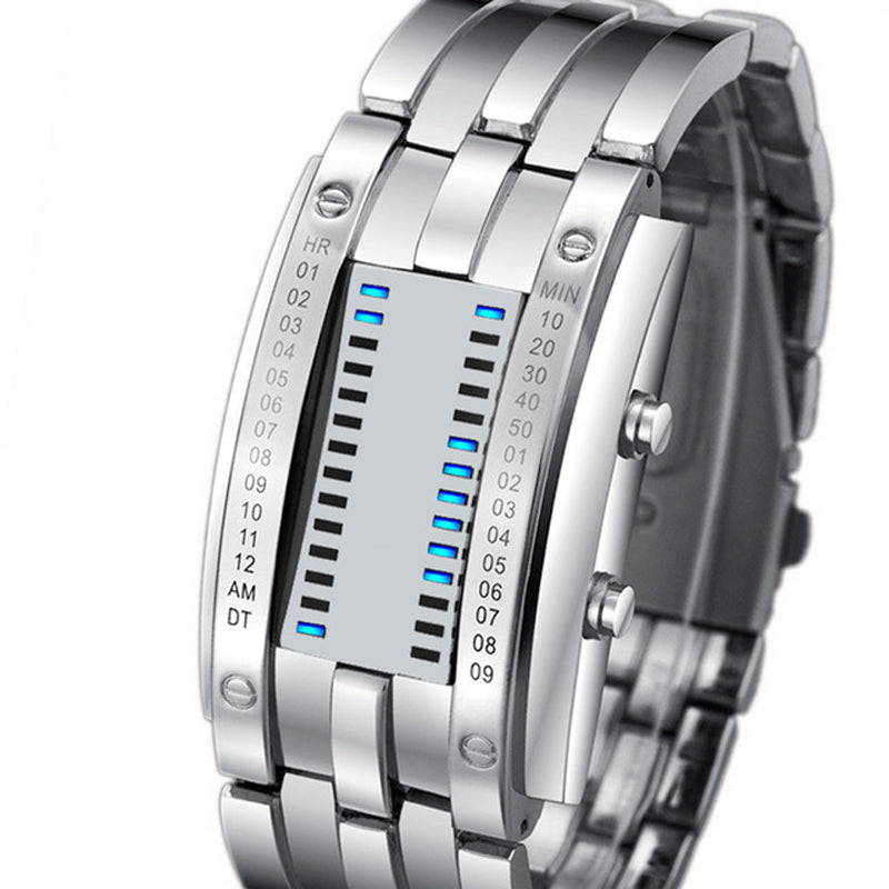 ⌚ Men's Binary LED Watch – Stainless Steel, Blue Light, Sporty, Water-Resistant, Modern ⚡