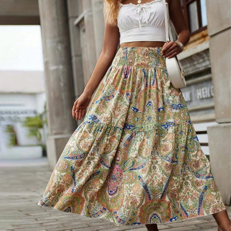 Women's Casual Printed Beach Long Skirt
