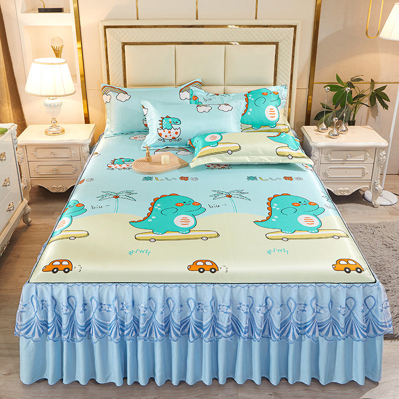 Ice Silk Skirt Style Bed Mat Three-Piece Set