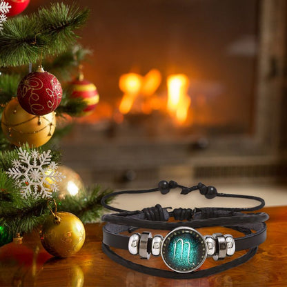 Luminous 12 Constellations Bead Leather Woven Bracelet - Great Gift