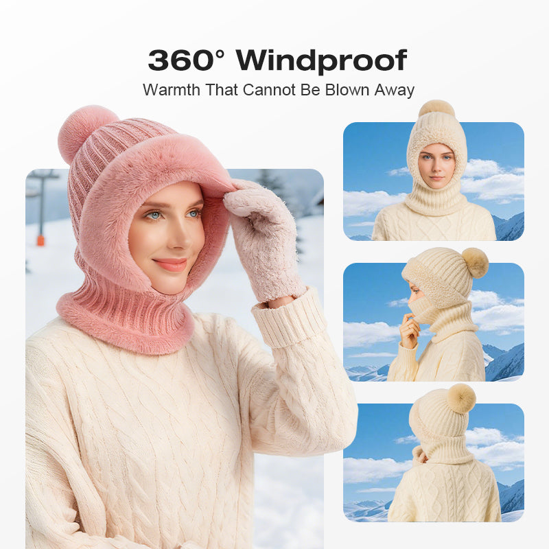 Women's Winter One-Piece Knitted Beanie Scarf Mask