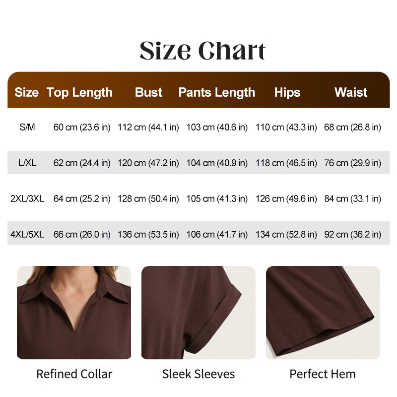 Women's Collared Drawstring Waist Top & Pants Set