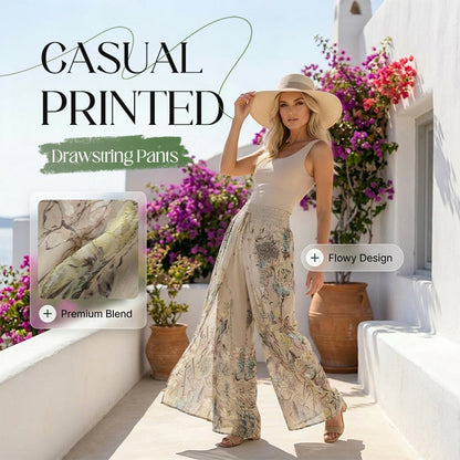 🌷Summer Cool Dea🎉Women's Printed Wide-Leg Drawstring Trousers