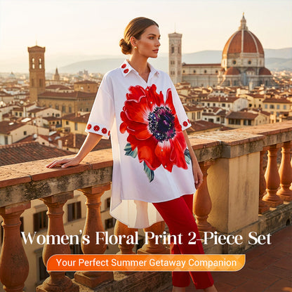 Women's Floral Print 2-Piece Set | Chic Oversized Top + Cropped Pants, Resort Ready! 🌸✨