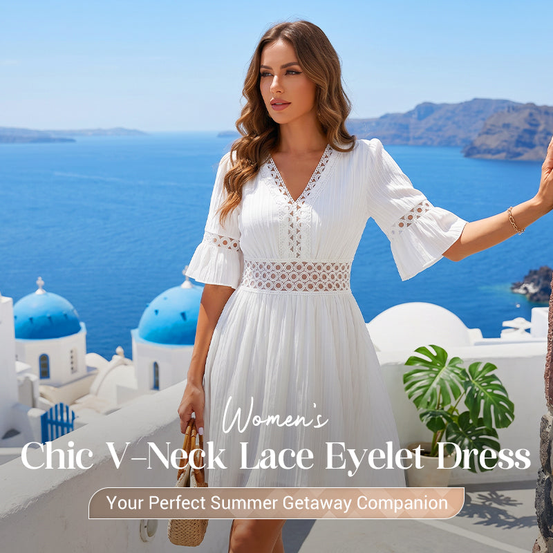 Chic V-Neck Dress with Lace Cutout Details