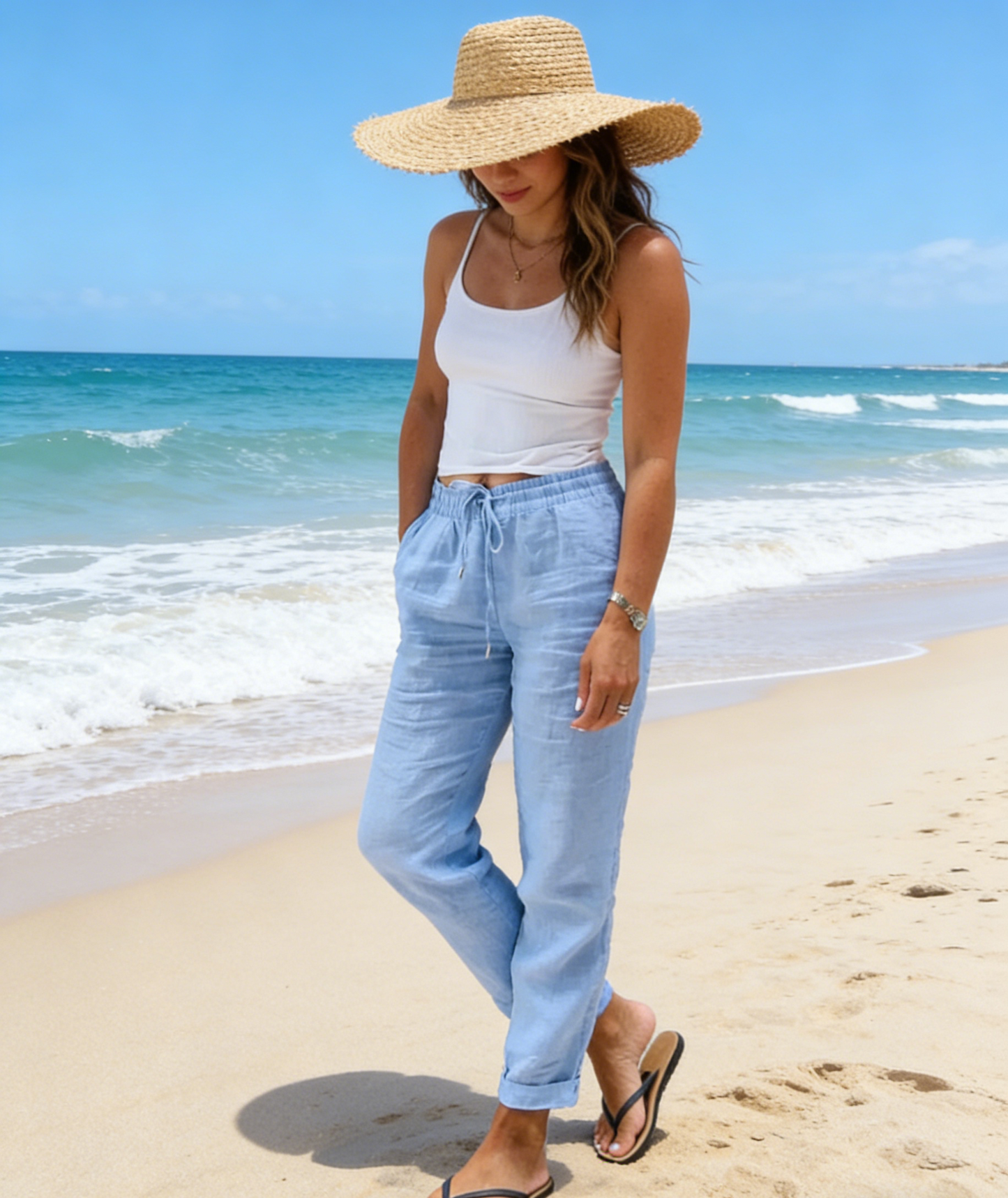 🌸Women's  Elastic Waist Cotton Linen Casual Pants