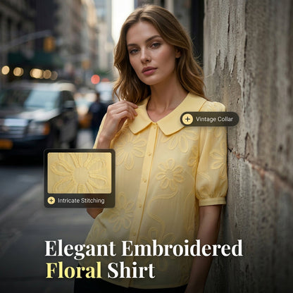 Cotton Loose Fit Embroidered Floral Shirt – Vintage Peter Pan Collar
