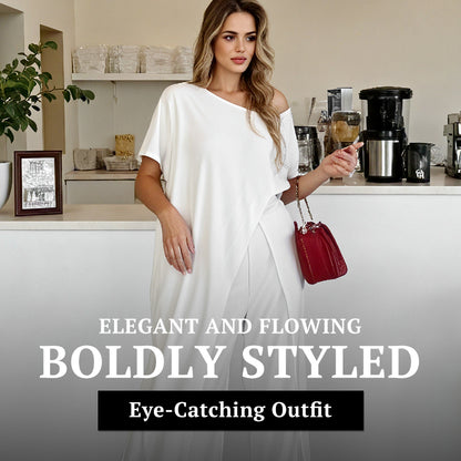 🌷Solid Color Off-Shoulder Top & Pants Set👗