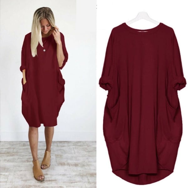 Hot sale💝 Women Casual Loose Pocket Long Sleeves Dress