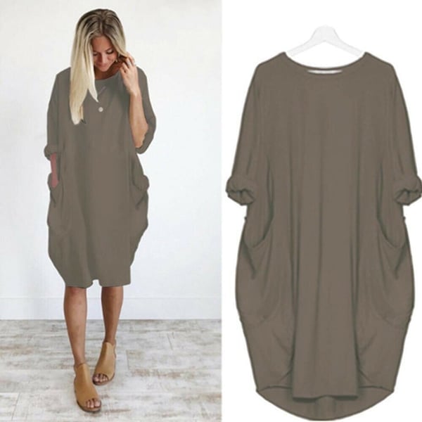 17 Colors Women Casual Loose Pocket Long Sleeves Dress