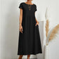 Fashion Solid Color Cotton Linen Pocket Dress