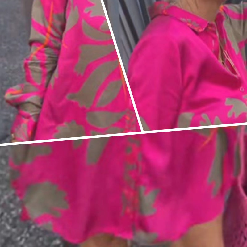 Fashion Printed Glossy Pink Dress for Plus Size Women