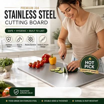👩‍🍳🔪Must‑Have Cooking Tool！🥩🥦Safer, Cleaner & More Convenient!💥304 Stainless Steel Cutting Board