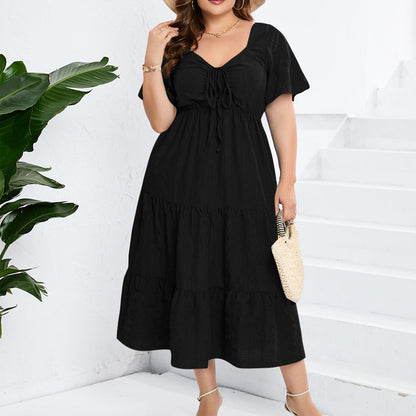 Women's Drawstring Pocket Ruffle Tiered Dress