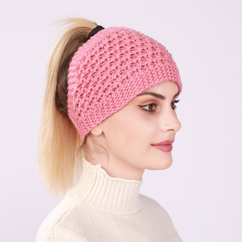 Hollow Out Ponytail Women Beanie