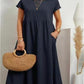 Fashion Solid Color Cotton Linen Pocket Dress
